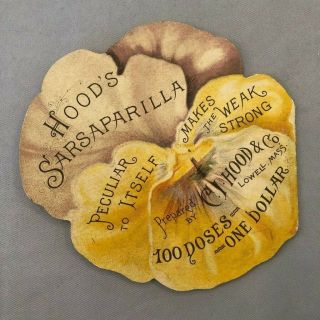 1880s Hoods Sarsaparilla Pansy Medicine Drug Advertsng Victorian Book Trade Card