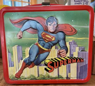 1978 Vintage Aladdin Dc Comics Superman Metal Lunch Box,  Thermos