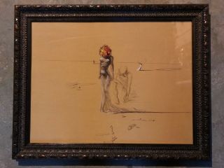 Salvador Dali “female Figure With Head Of Flowers " Plate Signed Litho In Frame
