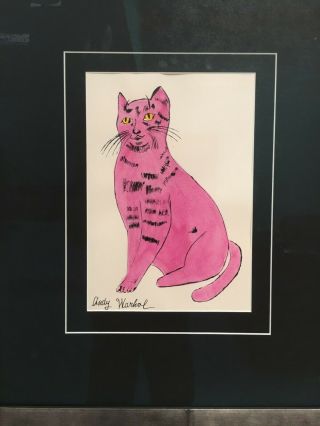 Andy Warhol Hand Signed Cat Lithograph Matted Framed