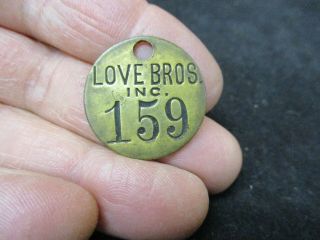 Vintage Love Bros.  159 Industrial Factory Round Key Tag Fob Brass