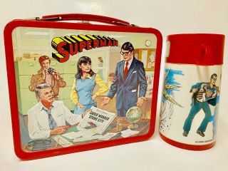 1978 Superman Metal Lunch Box With Thermos Aladdin Dc Comics Christopher Reeves