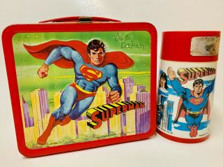 1978 SUPERMAN METAL LUNCH BOX WITH THERMOS Aladdin DC comics CHRISTOPHER REEVES 2