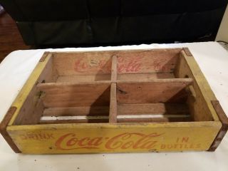 Vintage Coca - Cola Wooden Yellow 24 Bottle Crate Carrier Box - 1968 Chattanooga