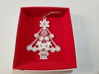 Vintage Winterlace By Tamerlane White Cut - Out Metal Tree Ornament 15061