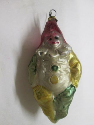 Vintage Antique Hand Blown Glass Christmas Ornament.  Clown.  West Germany.  3 1/2 "