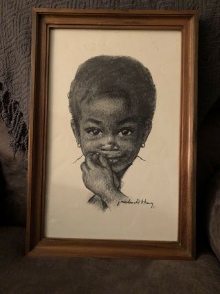 Art Print Artist J Macdonald Henry Charcoal Jamaican African Black Child Framed