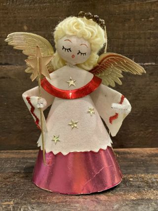 Vintage Christmas Angel Ornament Spun Cotton Metcury Beads Japan 4 1/2”h