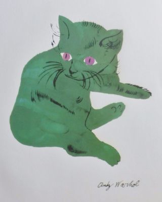 Andy Warhol Green Sam Signed Cat Lithograph Matted