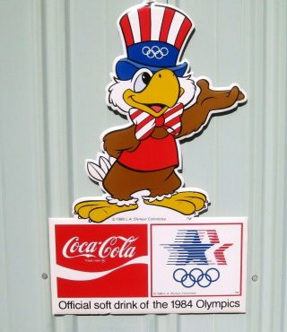 Vintage 1980 - 84 La Olympics Sam The Eagle Coca Cola Double Sided Hanging Sign