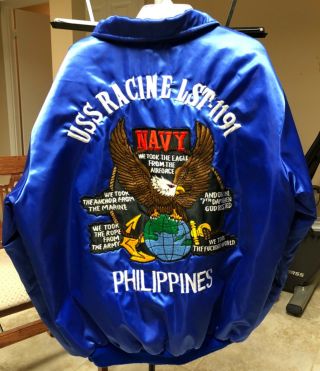 Post Vietnam Pre Gulf War Us Navy Usn Philippines Satin Tour Jacket Uss Racine