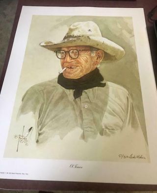 Bob Moline Signed Old Timer Western Cowboy Print Farm Ranch Cabin Art Southwest