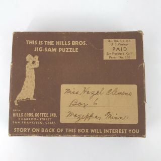 Vintage 1933 Hills Bros.  Coffee Jigsaw Puzzle Box Advertising
