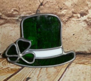 St.  Patricks Day Shamrock Clover Green Hat Cap Window Catcher Ornament 3.  5 "