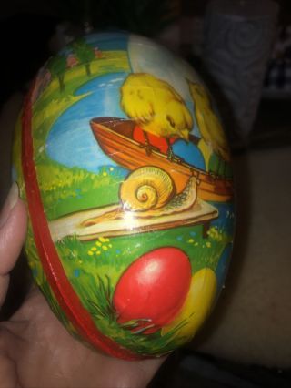 Vintage Paper Mache Easter Egg Candy Container Germany 8” chicks Sailboat Snail 2