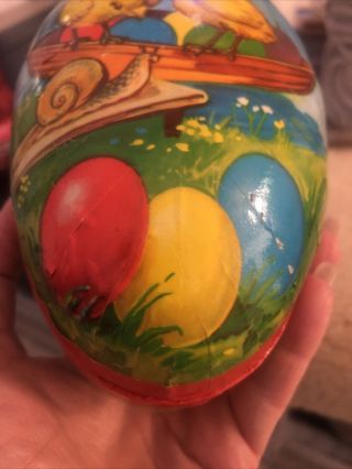 Vintage Paper Mache Easter Egg Candy Container Germany 8” chicks Sailboat Snail 3