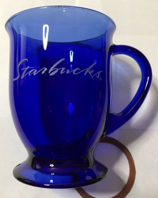 Starbucks Anchor Hocking Cobalt Blue Glass Coffee Cup Mug 16oz
