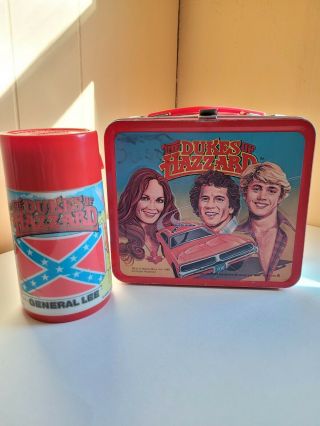 Vintage The Dukes Of Hazzard Metal Aladdin Lunch Box And Matching Thermos 1980