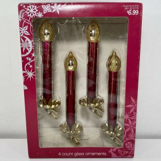 Target 4 Count Glass Ornaments Clip On Candles Red,  Gold Glitter 2006