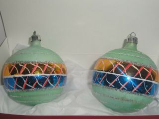 2 FANCY POLAND HAND PAINTED & GLITTERED MERCURY GLASS CHRISTMAS ORNAMENTS 2