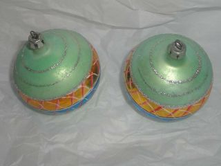 2 FANCY POLAND HAND PAINTED & GLITTERED MERCURY GLASS CHRISTMAS ORNAMENTS 3