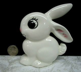 Glazed Ceramic White Sitting Bunny Rabbit Figurine Big Eyes Easter Decor