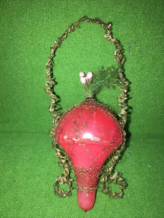 Antique German Glass Wired Tinsel Ornament,  Flowers? Feathers,  Pink