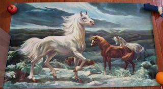 Vintage Lumen Winter Horse Poster Print Stallion In The Moonlight 40 X 24 "