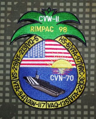 Uss Cvw - 11 Carrier Air Wing Eleven Uss Carl Vinson Cvn - 70 Rimpac 1998 Patch