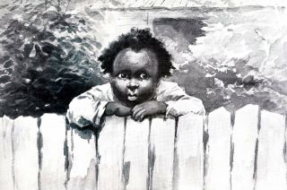 Black Americana Little Boy Waiting For Daddy Pappy 1896 Kemble Matted Art Print