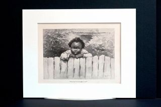 Black Americana LITTLE BOY WAITING FOR DADDY PAPPY 1896 Kemble Matted Art Print 2