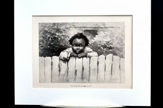 Black Americana LITTLE BOY WAITING FOR DADDY PAPPY 1896 Kemble Matted Art Print 3