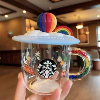 Starbucks Color - Change Glass Colorful Handle Cups Coffee Mug Hot Air Balloon Lid