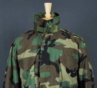 Vintage 90 ' s 1991 Military Woodland Camo Cold Weather Field Jacket Large Reg M65 2