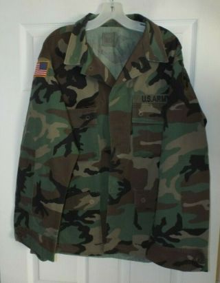 Us Army Military Woodland Camo Bdu Cw Combat Jacket Large/regular Patches