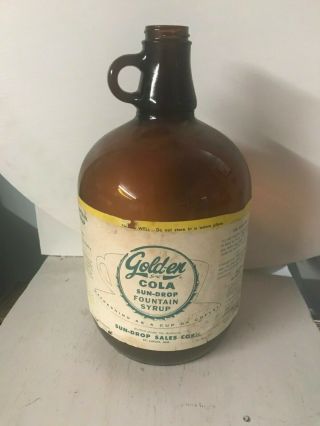 Vintage One Gallon Sun - Drop Cola Base Syrup Fountain Soda Glass Bottle