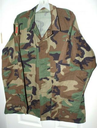 Us Army Woodland Camo Bdu Cw Combat Jacket Large/regular Patches Big Red 1