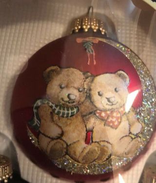Vintage Christmas by Krebs 4 Glass Ornaments 2 Red Teddy Bear 2 Blue Snowman 2