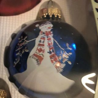 Vintage Christmas by Krebs 4 Glass Ornaments 2 Red Teddy Bear 2 Blue Snowman 3