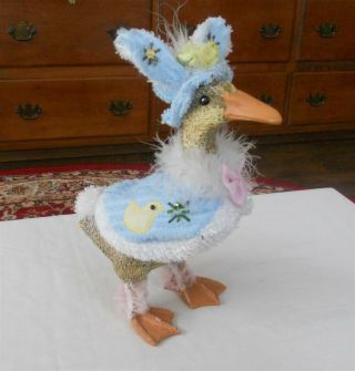Easter Decor Duck Dressed As A Rabbit Chenille Cape Feather 10 "