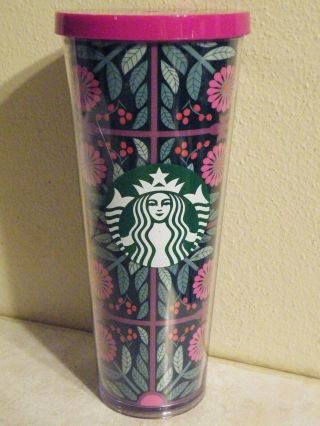 Starbucks Pink Fuchsia Flower Tumbler Arendelle Ana 24oz Venti Cold Cup