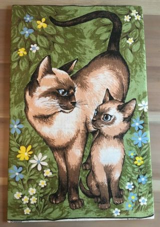 1960s Retro Vintage Siamese Cats Wall Print Wood Linen Plaque Picture 18x26