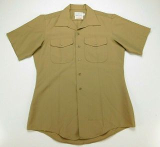 Usmc Us Marine Military Quarter Short Sleeve Poly/wool Khaki Shirt L Large