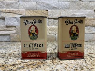 Vintage Van Curler Brand Spice Tins (all Spice And Red Pepper).  Schenectady,  Ny