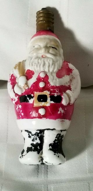 Vtg Figural Santa Claus Light Bulb Painted Milk Glass Christmas B5