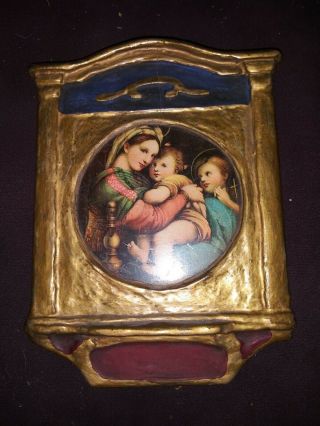 Antique 1930s “madonna Of The Chair” By Raphael Print In Gesso & Wood Frame