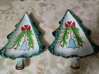 Vintage Holt Howard Pair Christmas Tree Candy/nut Dishes Made In Japan 1959