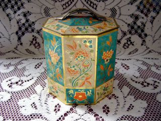 Vintage Antique? Edward Sharp & Sons 8 Sided Octagon Blue Biscuit Tin Candy Box
