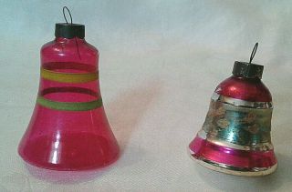 Vintage Set Of 2 Bells Glass Christmas Ornaments - Unsilvered And Mercury