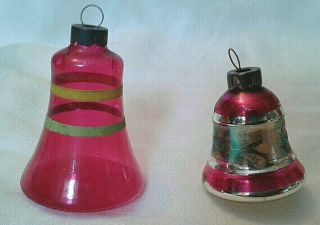 Vintage Set of 2 Bells Glass Christmas Ornaments - Unsilvered and Mercury 2